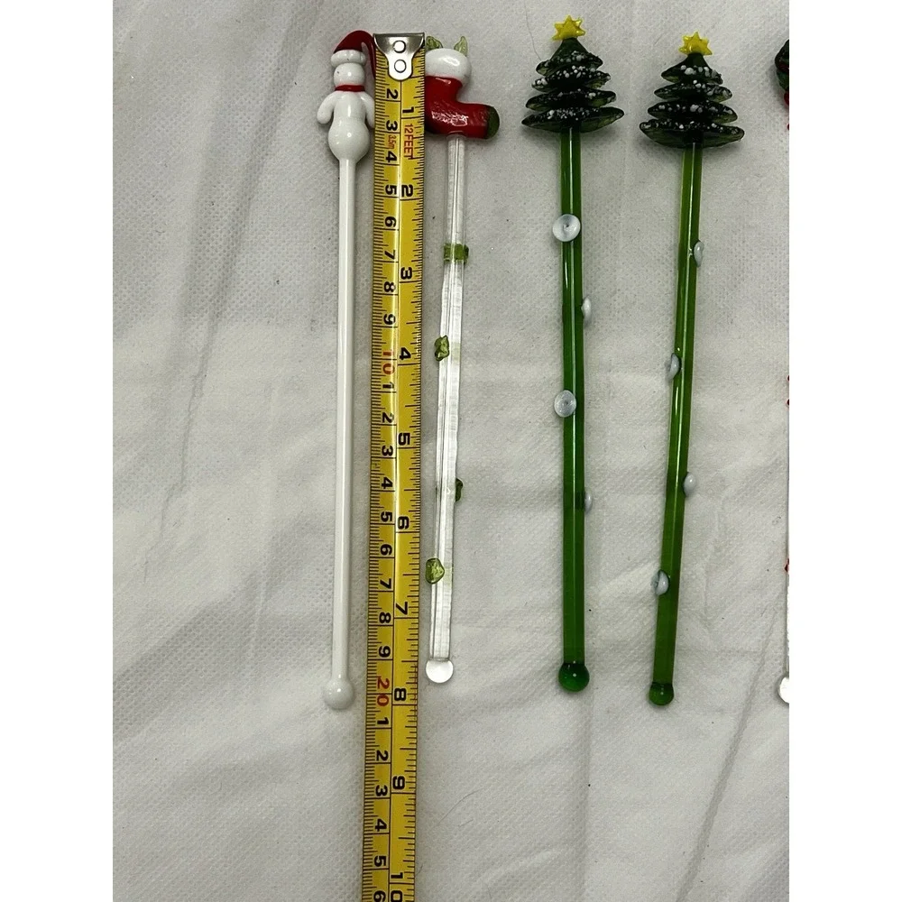 Vintage Hand Blown Glass Christmas Swizzle Sticks Cocktail Stirrers Set of 6